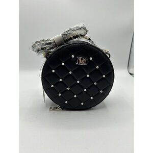 Badgley Mischka Black Diamond Quilted Crossbody w/ Pearls, Vegan Leather, NWT
